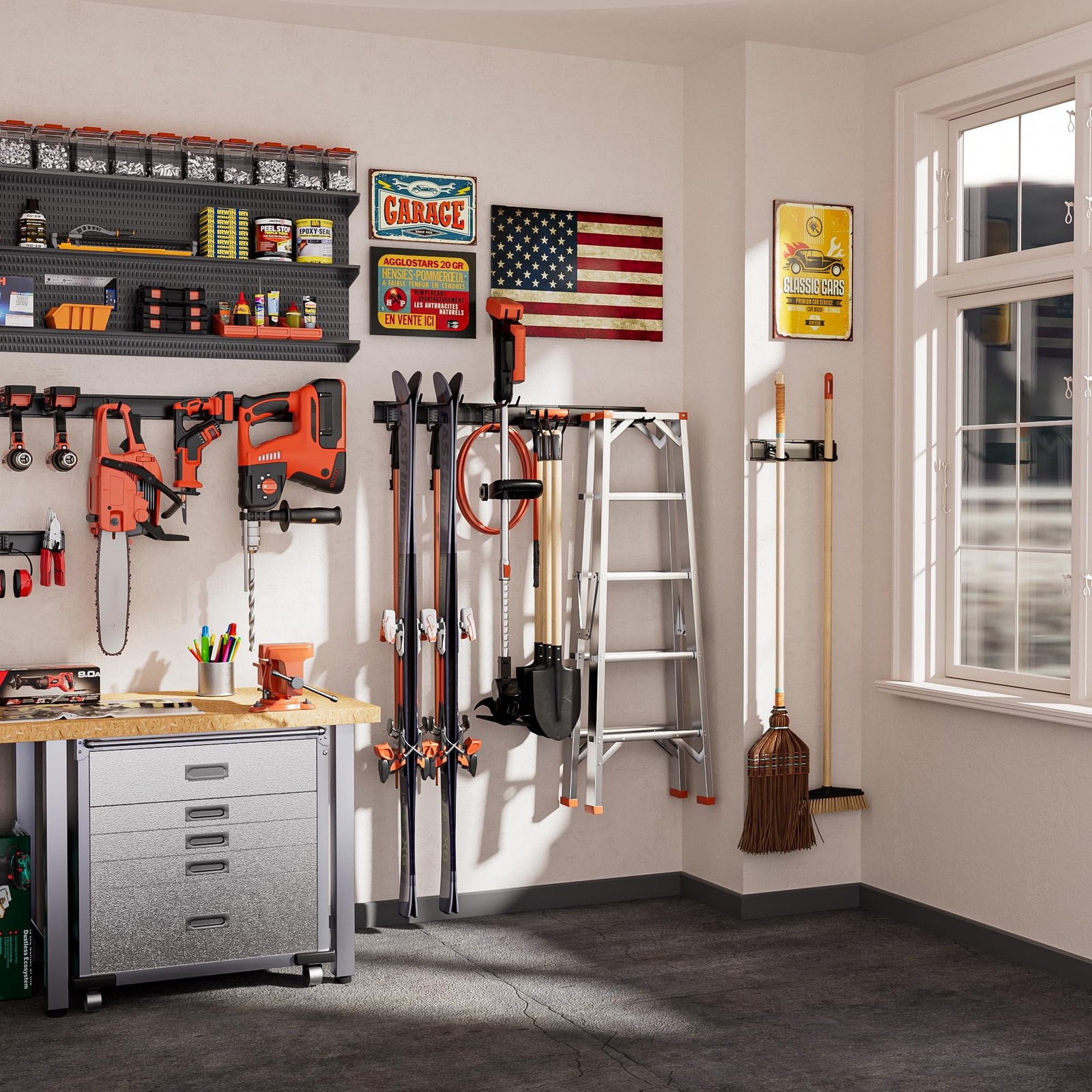 Garden Tool Organizer Wall Mount, 48 inches Tool Storage Rack with Adjustable…