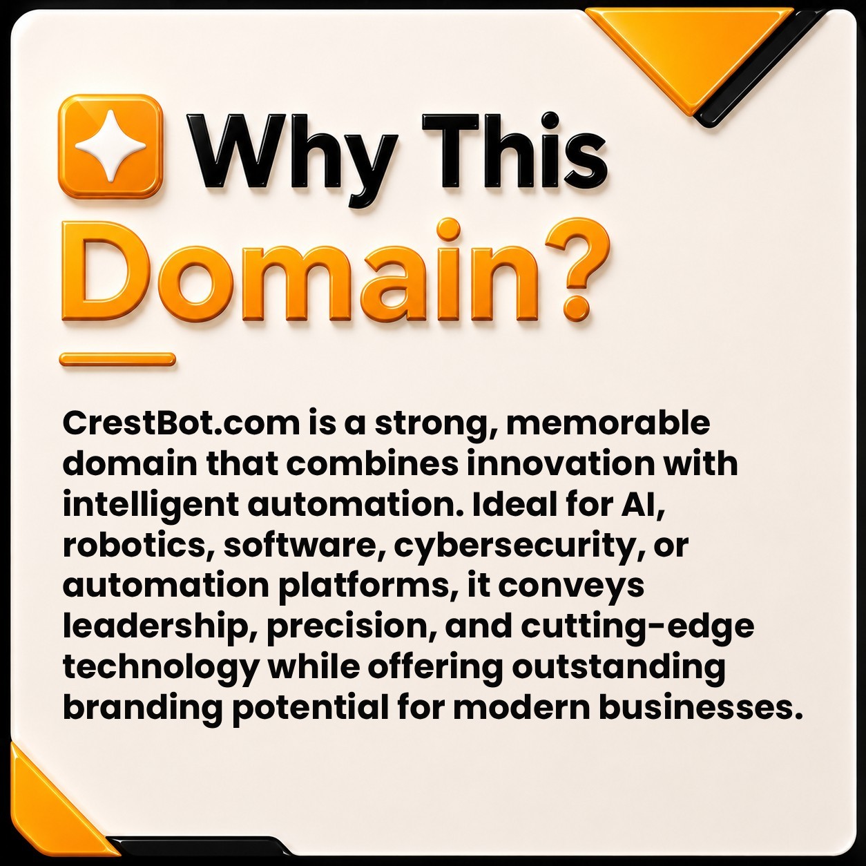 CrestBot .com AI Business Domain Name For Sale. Software. Tech. Robotics Startup