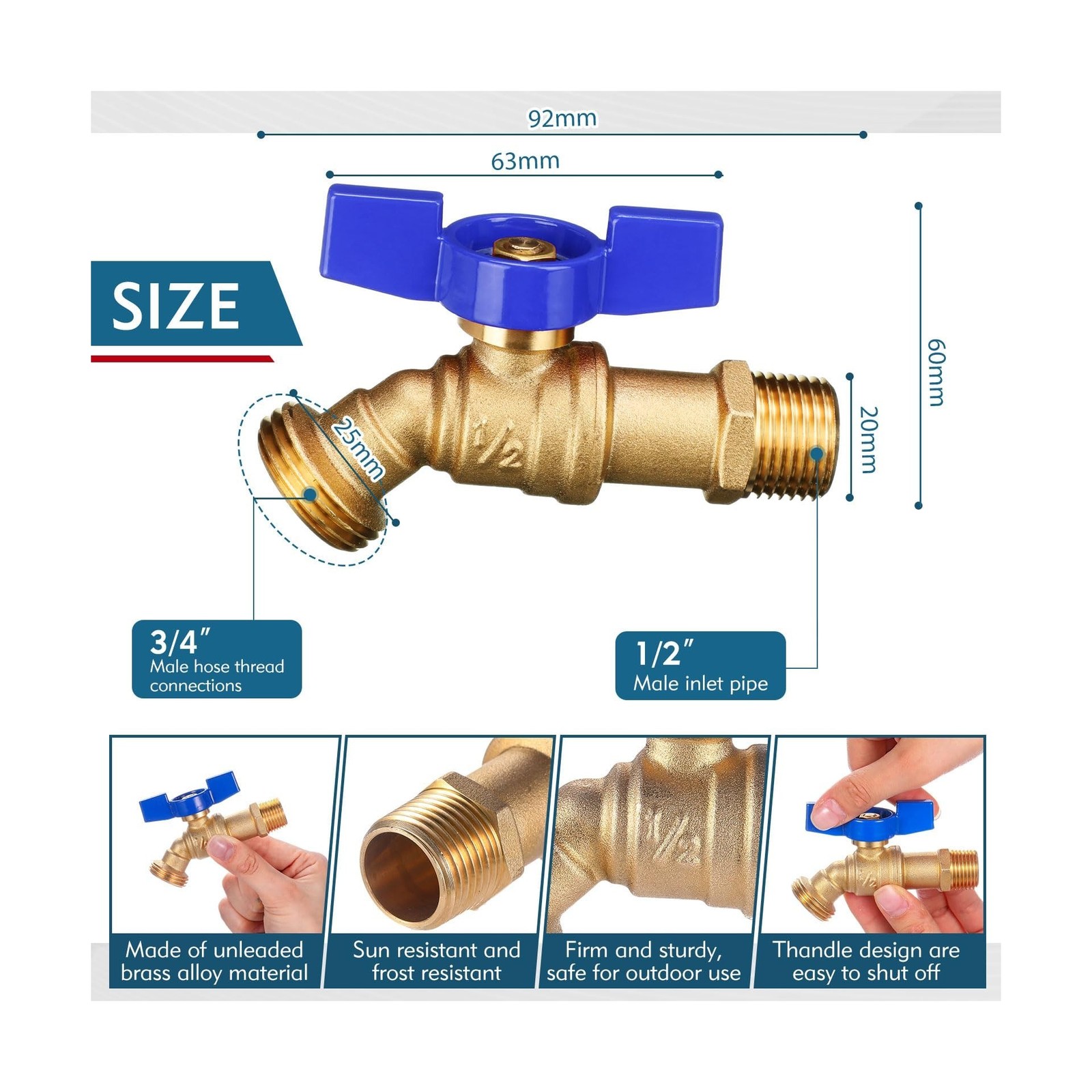 VIHOSE 10 Pack Male Hose Bib Mip, 1/2″ Mip x 3/4″ Mht, 1/4 Turn Outdoor Brass…