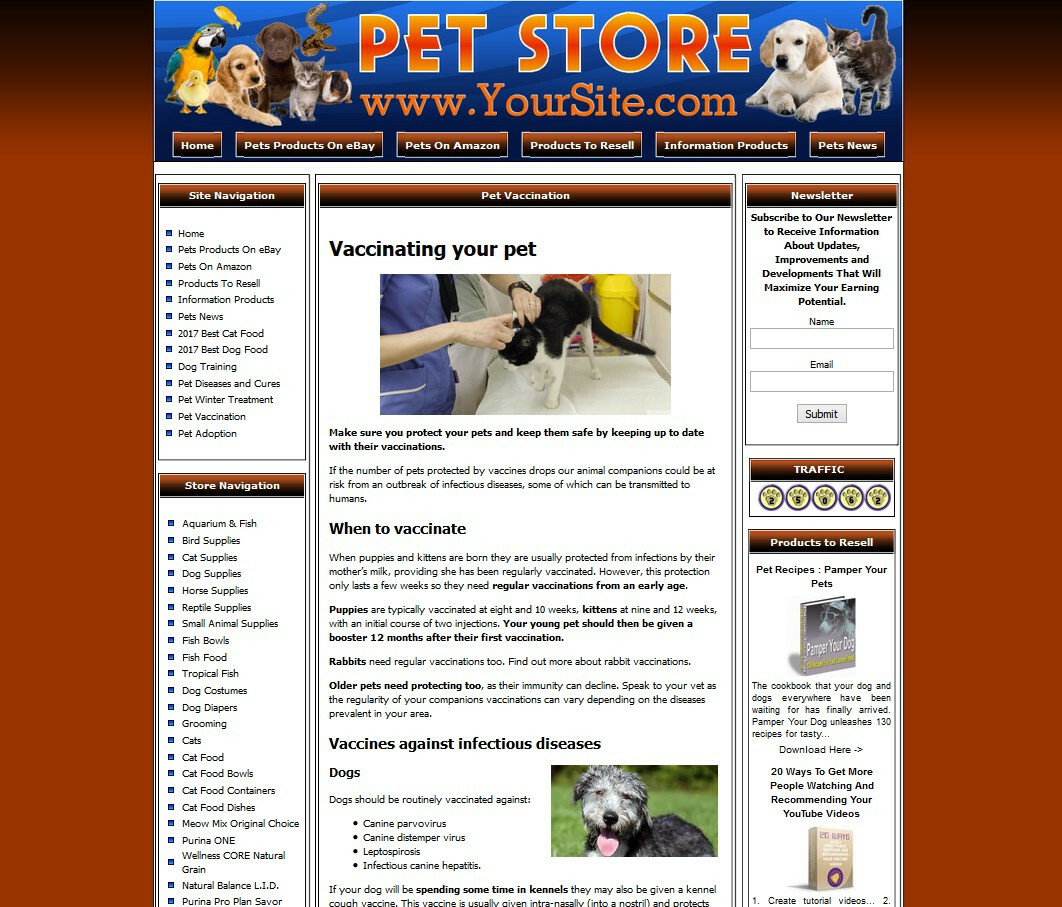 Pet Supply Store Website For Sale. List Cats Dogs Birds.