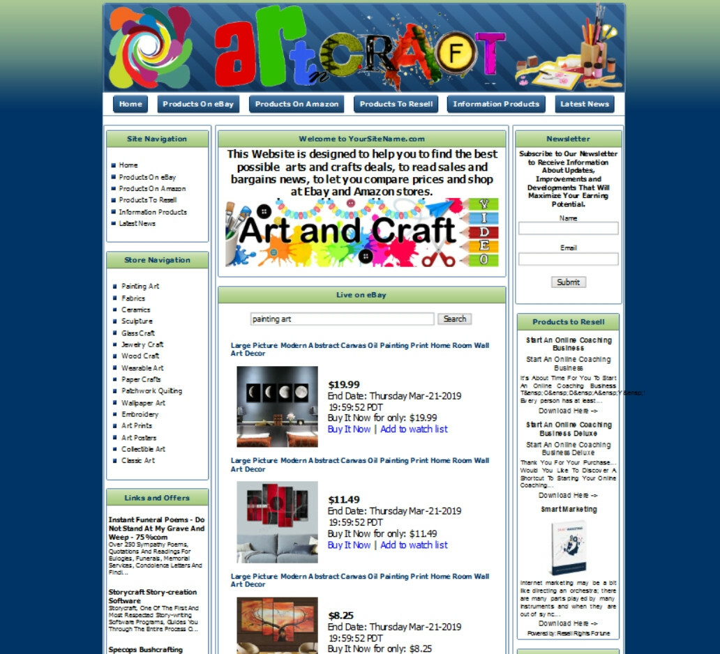 ARTS & CRAFTS Online Business Website For Sale! Free Domain Name!