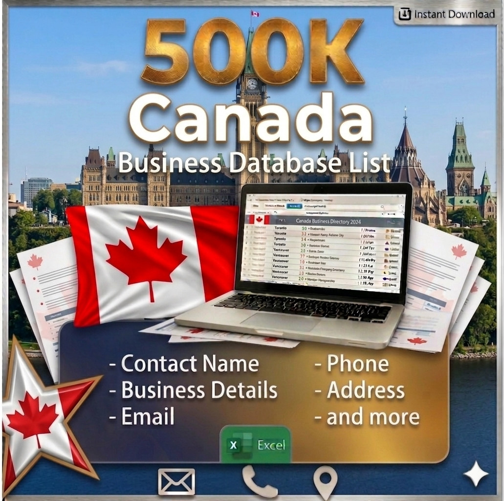 500K CANADA Business Email Database – B2B Contact leads Excel (Digital Download)