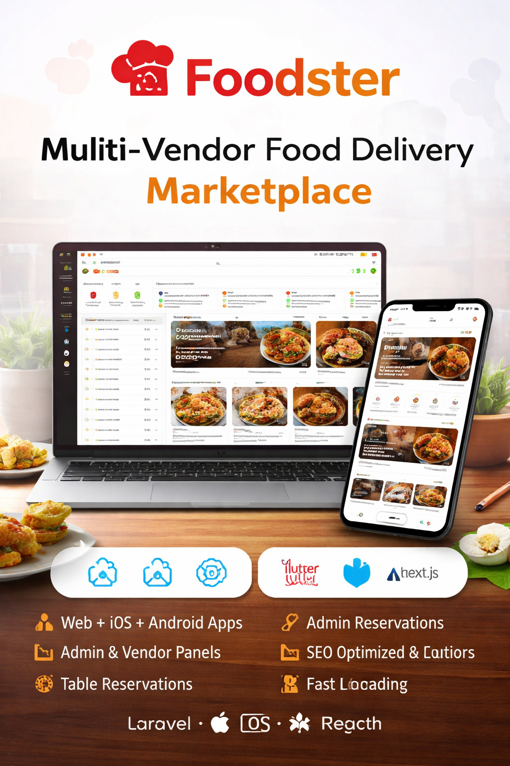 Foodster – Multi Vendor Food Delivery Marketplace App Laravel Flutter React Next