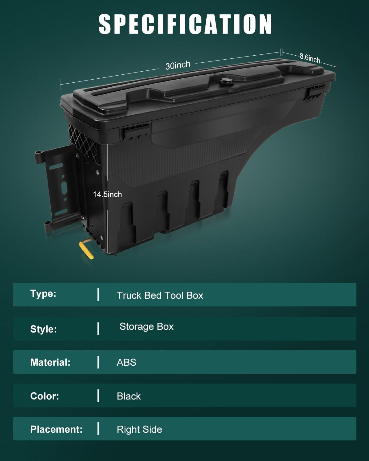 Right Truck Bed Tool Box for Ram 1500 2500 3500 02-18 Multi-Compartment No-Drill
