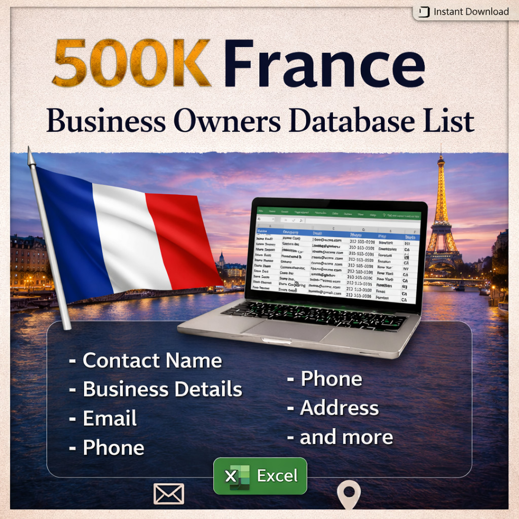 500K French B2B Email Database | B2B France Contact leads (Digital Download)