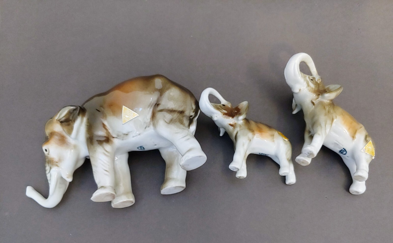 Set 3 Vintage Royal Dux Bohemia Elephant Figure Porcelain Made In Czechoslovakia