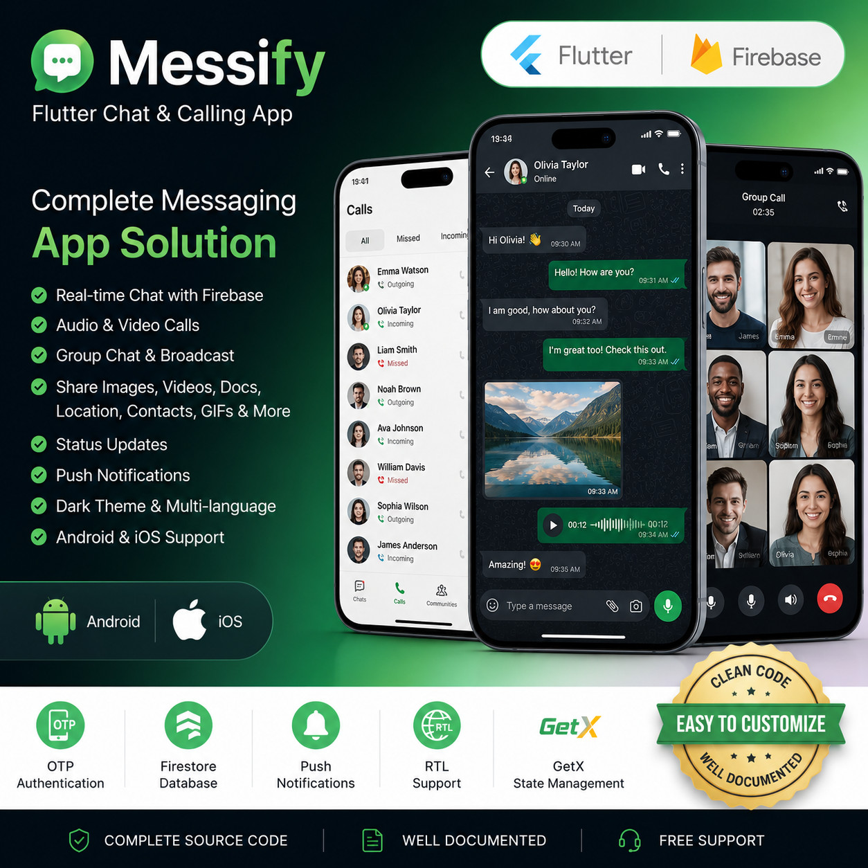 Messify Flutter Chat App | Android & iOS | Firebase Chat, Voice & Video Call