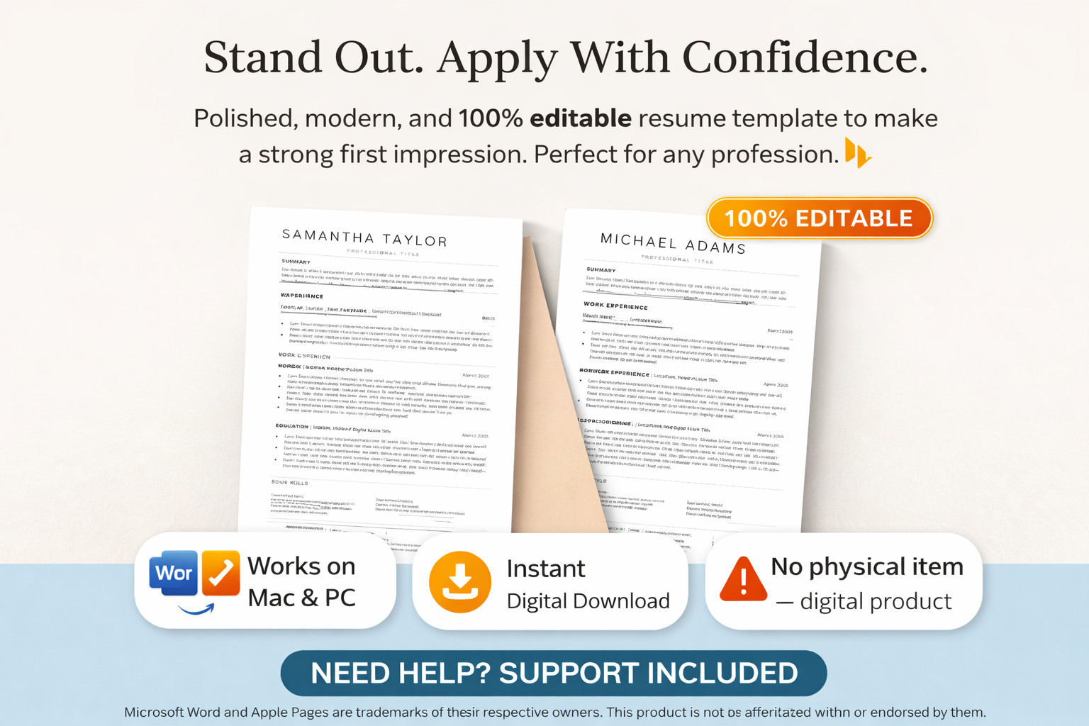 Professional CV & ATS Friendly Resume Template MS-Word, Google Docs, Canvas edit