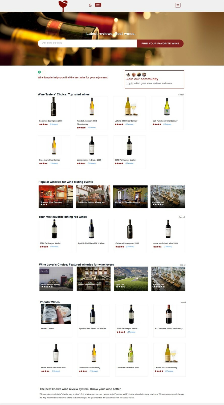 Wines and Wineries Review Board as Web Application with mobile responsive design