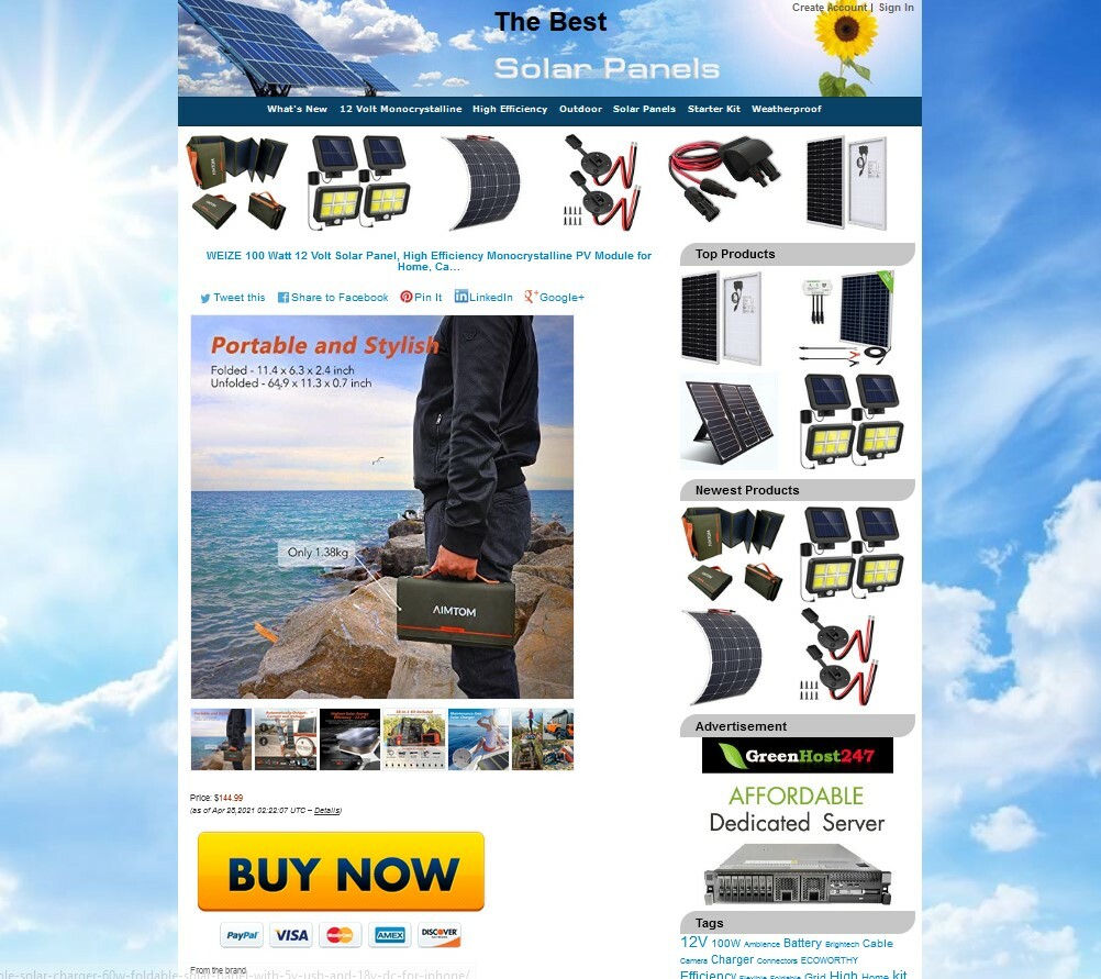 Solar Panels Store – Amazon, eBay, ClickBank Affiliate Website – Auto UPDATE
