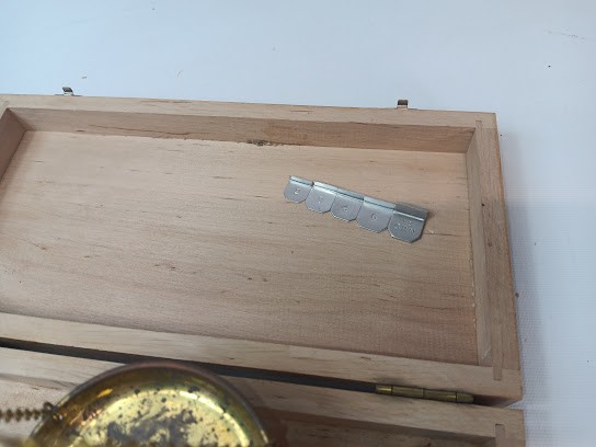 Vintage Gold Travelling Scale in wooden box. Marked Western Germany