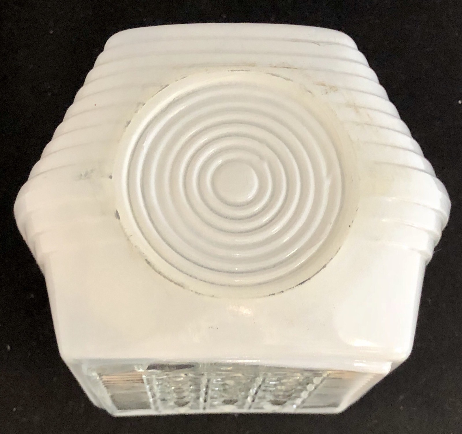 VINTAGE ART DECO MCM 5.5″ WHITE MILK GLASS BEADED LIGHT GLOBE SHADE w/ 3″ FITTER