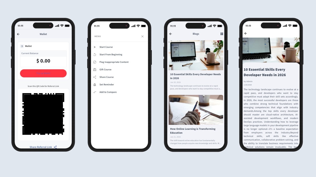 eScholar LMS Flutter Mobile App | Android & iOS | Course Learning Platform