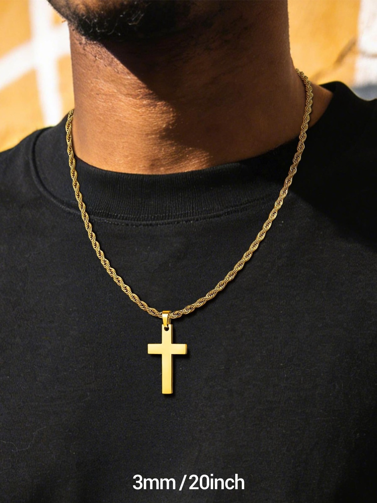 PROSTEEL 3mm/6mm Rope Chain Necklace for Men, Black/Gold Plated Mens Chain Ne…