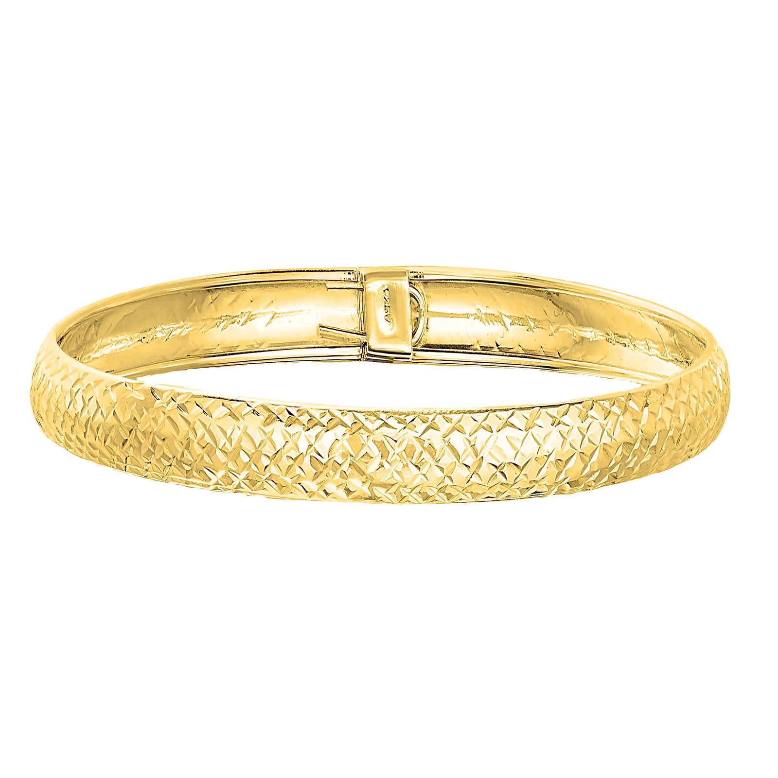 Savlano 925 Sterling Silver 12MM Diamond Cut Bangle Bracelet – 14K Gold Plate…