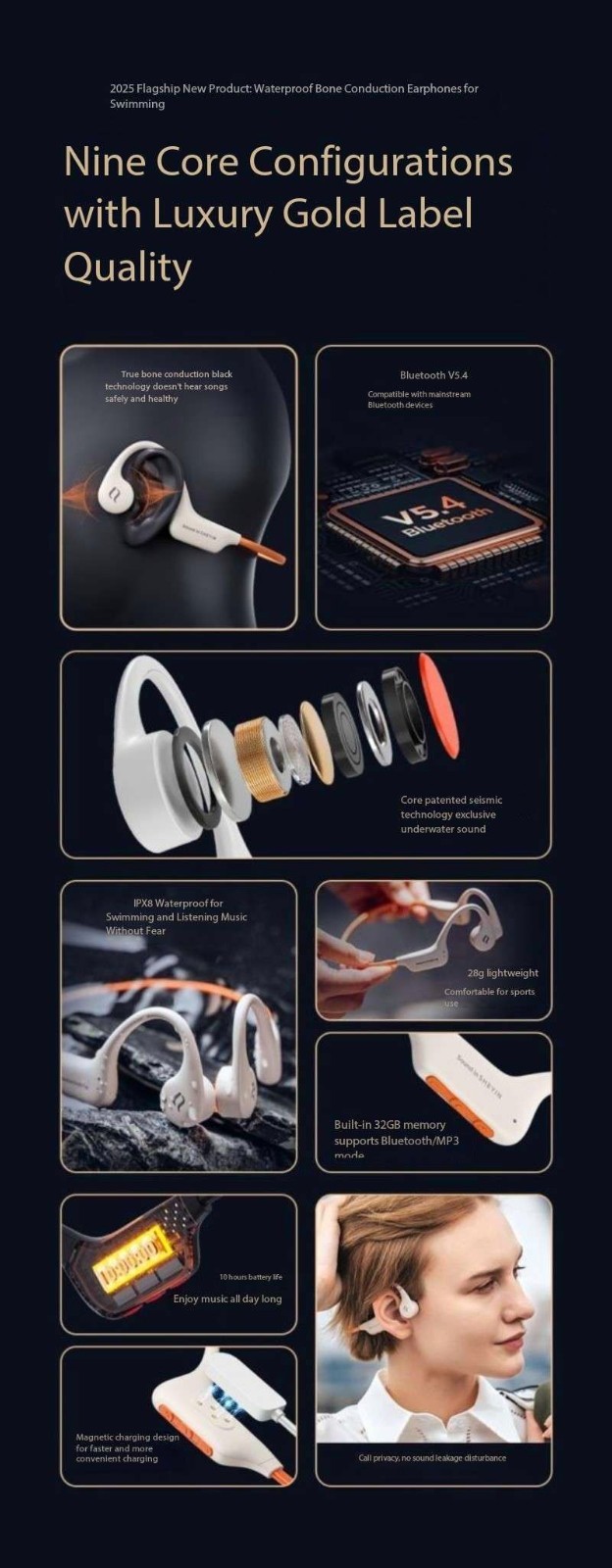 SHEYIN X6 Bone Conduction Bluetooth Headphones with Ultra Long Battery Life