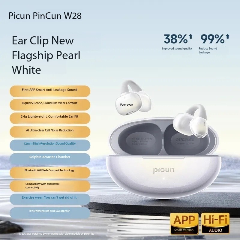 Pincun W28 Clip-on Bluetooth Earphones, Wireless, Open-Ear, Non-In-Ear