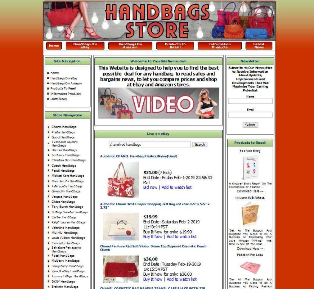 HANDBAG STORE ECOMMERCE BUSINESS WEBSITE FOR SALE. AMAZON ADSENSE MONEY