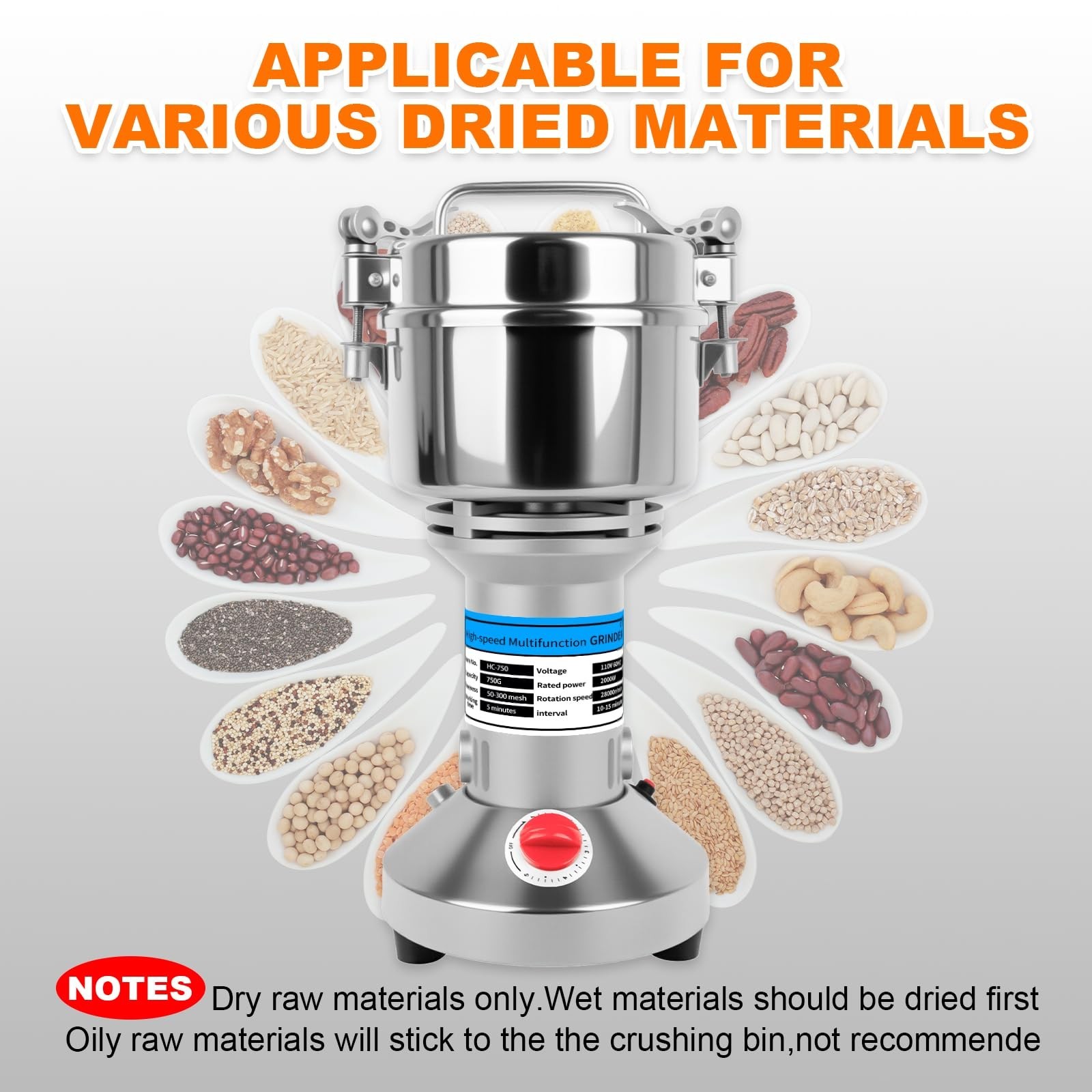 Grain Mill, 750g Flour Mill Grinder for Home, Electric Stainless Steel Grain …