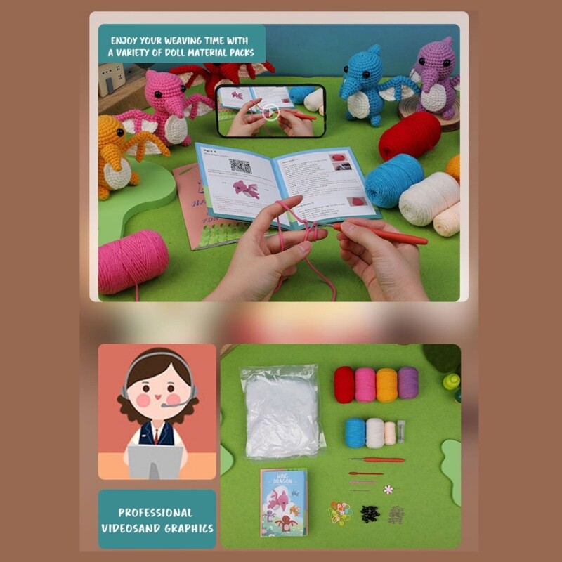 DIY Crochet Kits with Yarn, Crochet Hook, Needle, Knitting Marker, Plastic Eyes