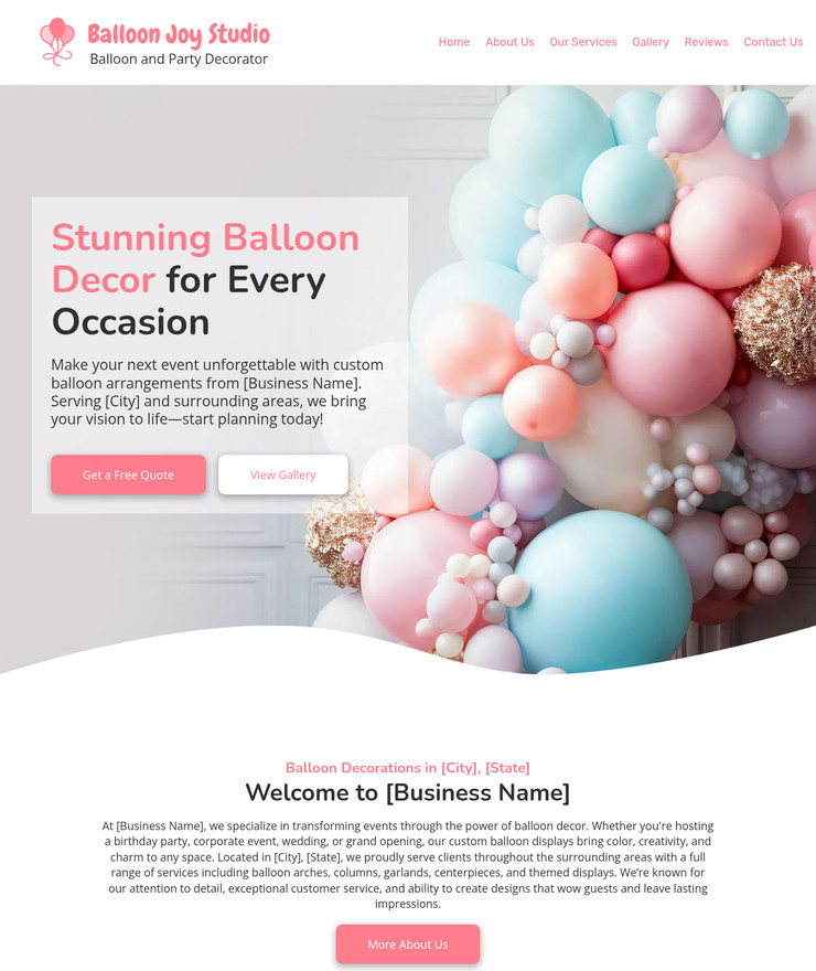 Balloon Decor Customized Business Website *SEE FULL DESCRIPTION*