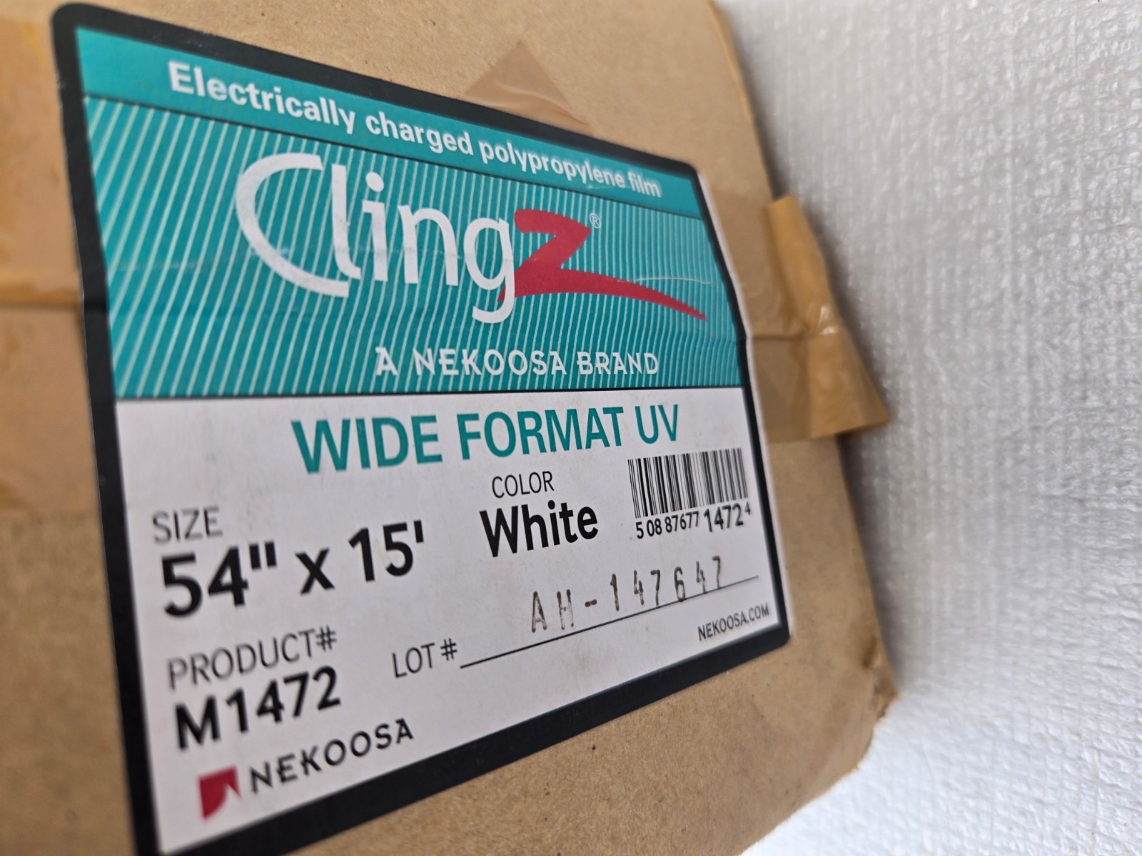 Nerkoosa ClingZ Polypropylene White Electrically Charged 54″ x 15′ Wide FormatUV