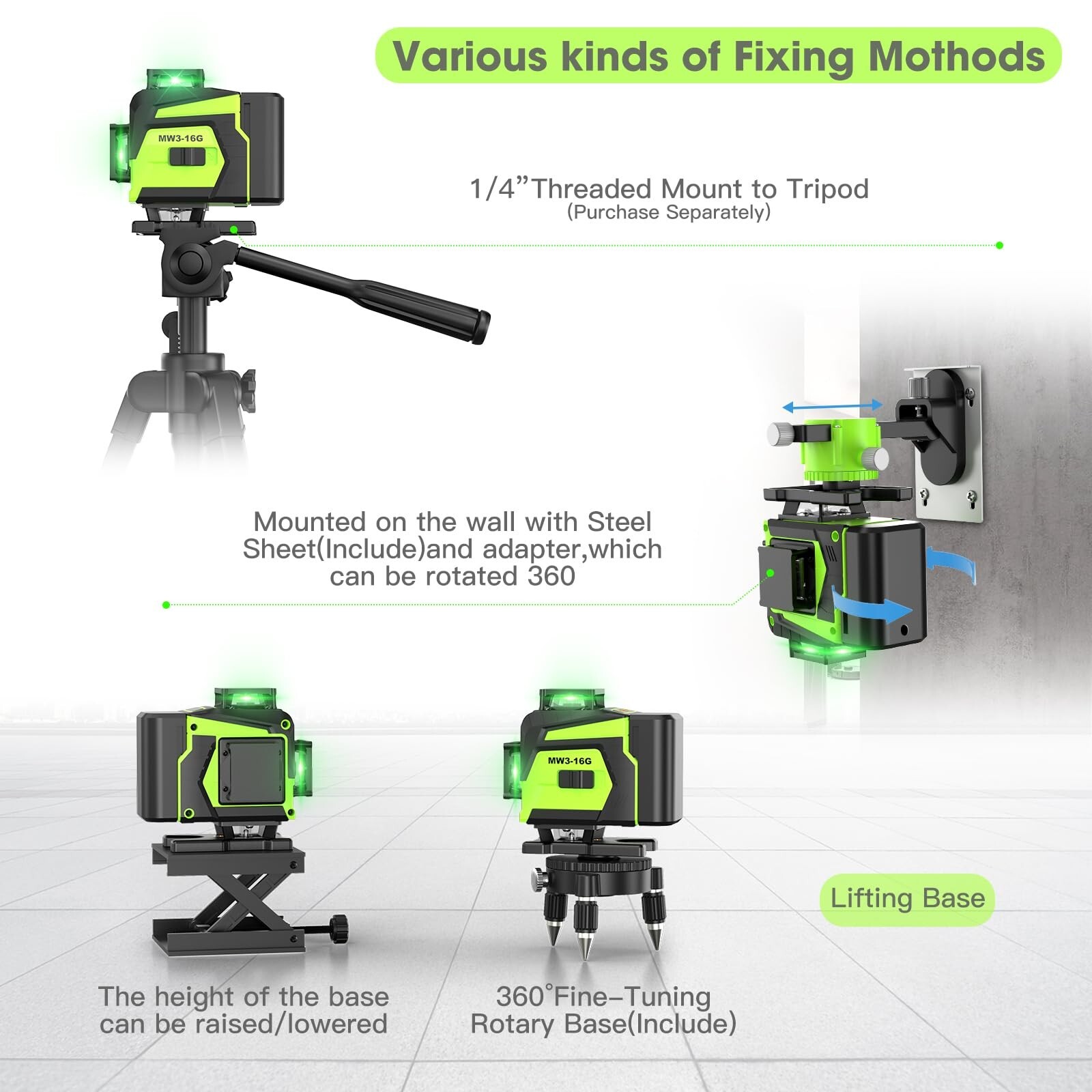 16 Line Laser Level 360 Self Leveling, 4×360°Professional 4D Green … Fast