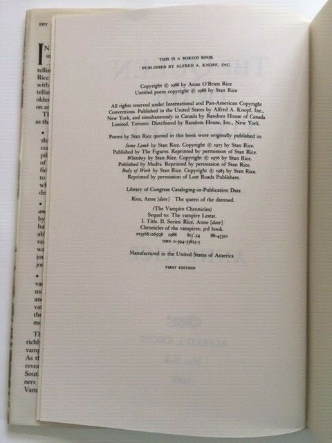G2U THE QUEEN OF THE DAMNED 1ST ED REVIEW COPY BY ANNE RICE