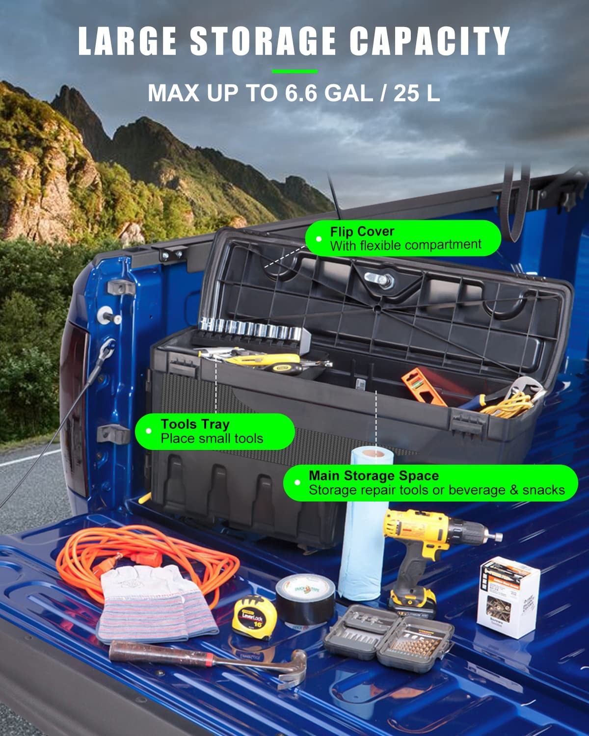 Right Truck Bed Tool Box for Ram 1500 2500 3500 02-18 Multi-Compartment No-Drill