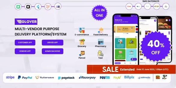 Glover v1.5.7 – Grocery, Food, Pharmacy Courier & Service Provider + Backend + D