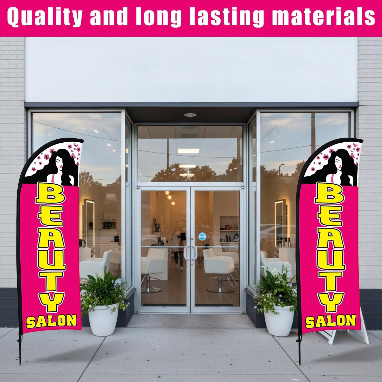 2 Sets Beauty Salon Feather Flag Banner for Business 7Ft Advertising Beauty Salo