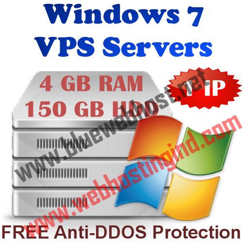 Windows 7 VPS (Virtual Dedicated Server) 4GB RAM + 150GB HDD + DDOS