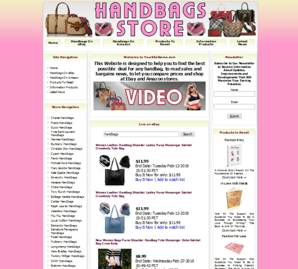 AUTOMATED HANDBAGS STORE BUSINESS WEBSITE FOR SALE AMAZON STORE ADSENSE