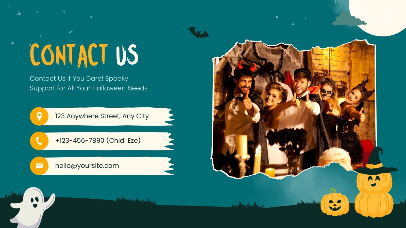 Website Landing Pages- Green and Orange Illustrated Halloween Party Presentation