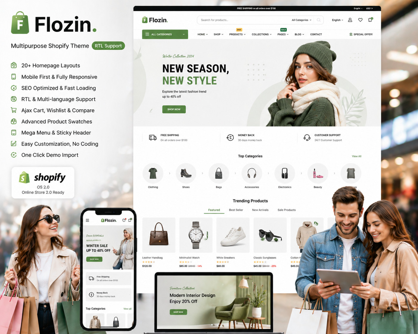 Flozin – Multipurpose Shopify Theme | Responsive eCommerce | RTL Support | Fast