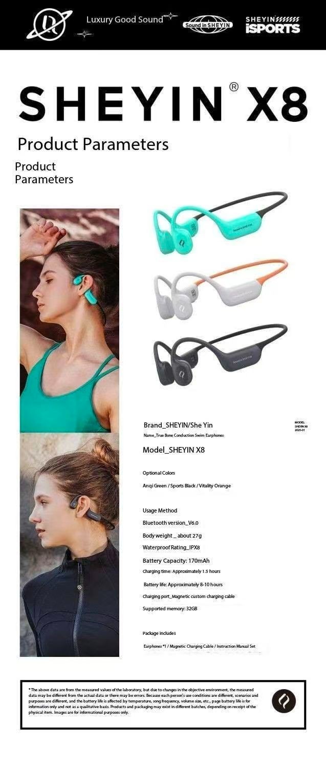 SHEYIN X8 Bone Conduction Bluetooth Headphones with Ultra Long Battery Life