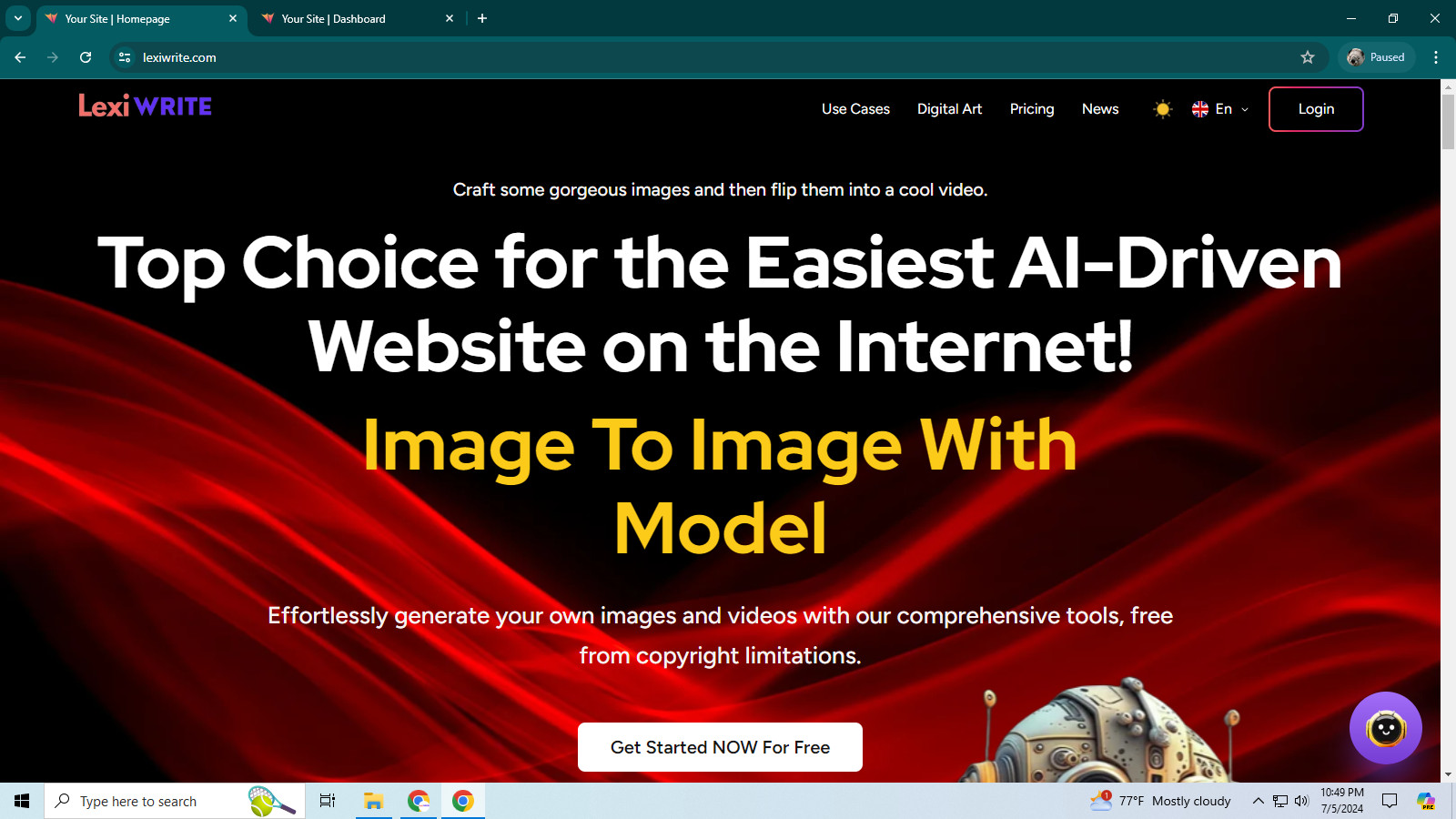 Artificial Intelligence website with all the bells and whistles Amazing imaging.
