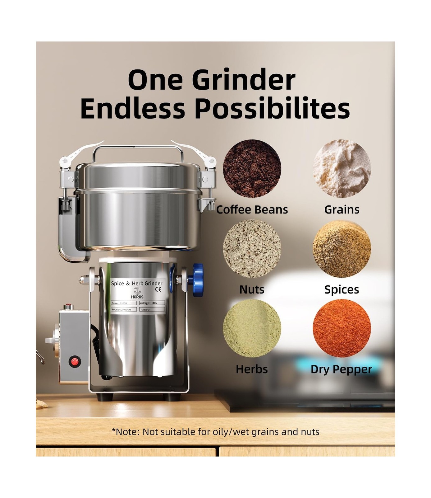 Electric Grain Mill 1000g, Flour Grinder Mill Stainless Steel for Home, Count…