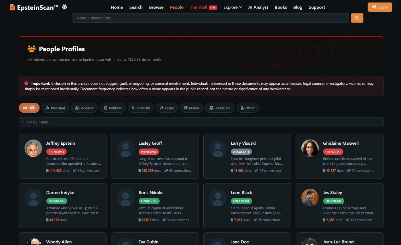 For Sale: EpsteinScan.org – 1.4M Document Search Engine Website | 441K+ Visitors