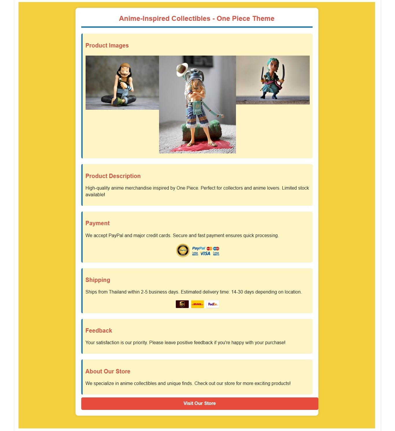 Ebay template Anime-Inspired Collectibles – One Piece Theme Sell Anime product