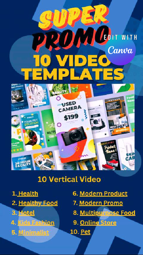 Vertical Video Canva Template – 10 promo video Template
