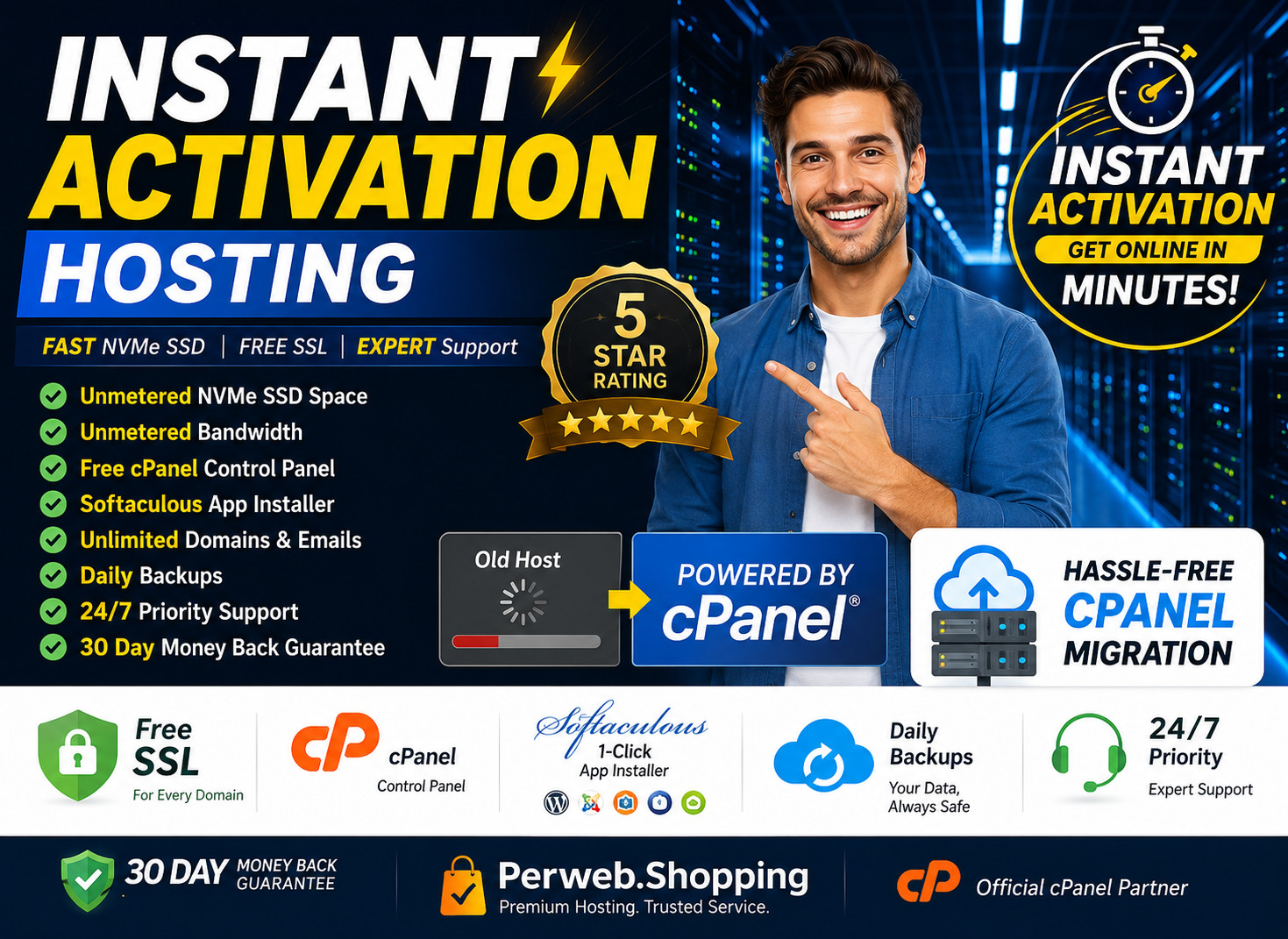 Instant Activation Hosting – ⚡Unlimited SSD + SSL + Websites + Email | $14.99/Yr