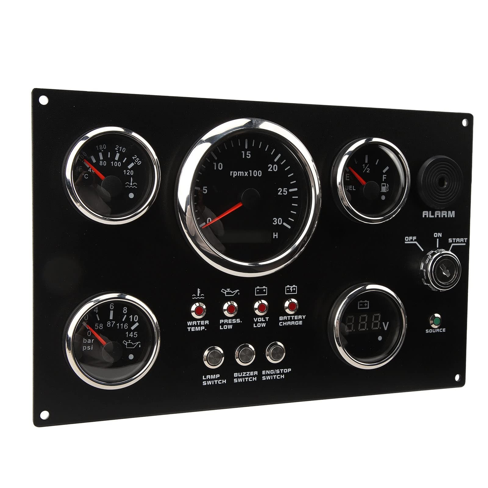 Boat Instrument Panel, Stainless Steel 12/24V 5 Gauge Set Wide Applicability …