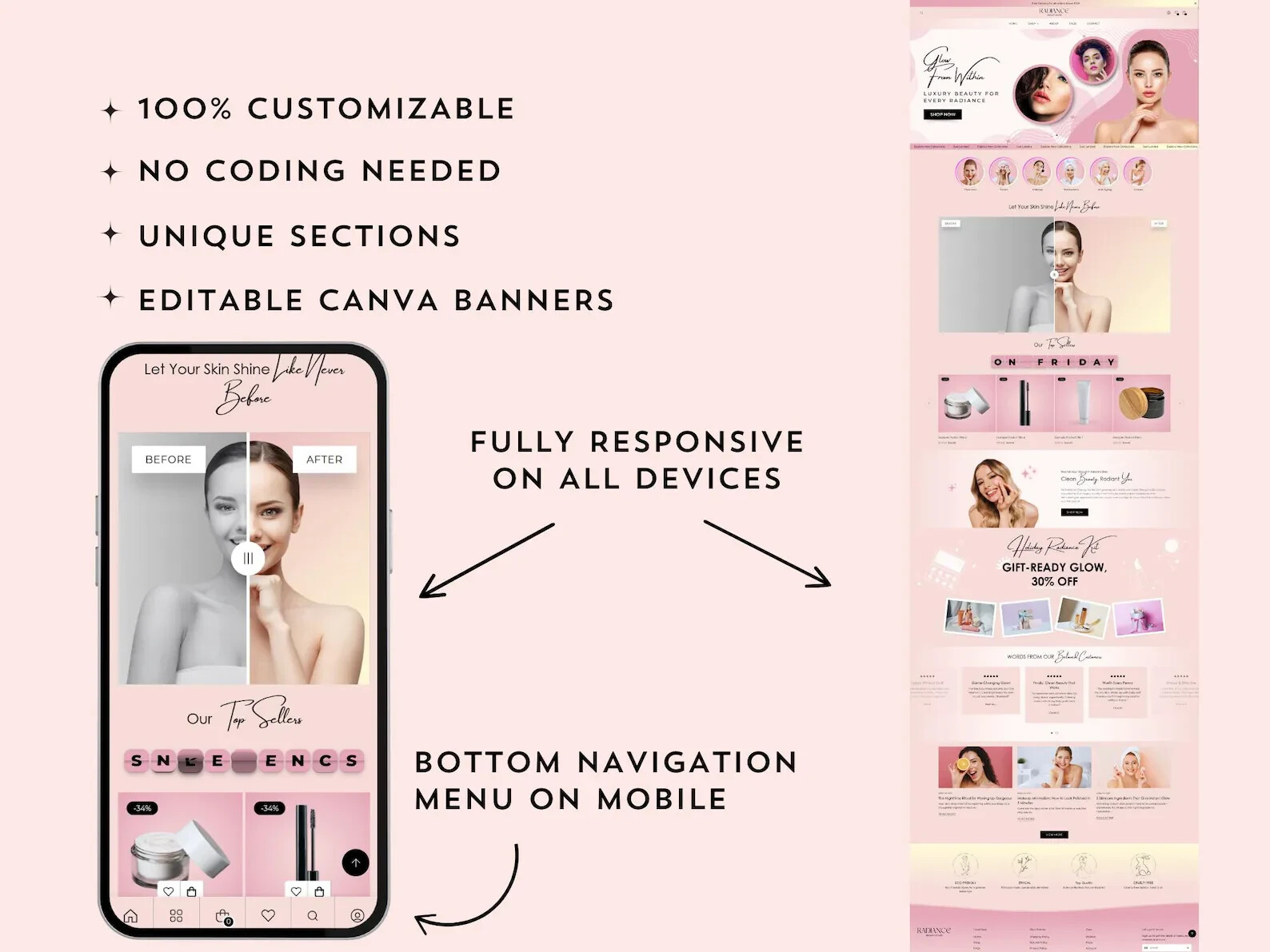 Radiance Beauty Shopify Theme, Skincare Cosmetics Store, Makeup Website Template