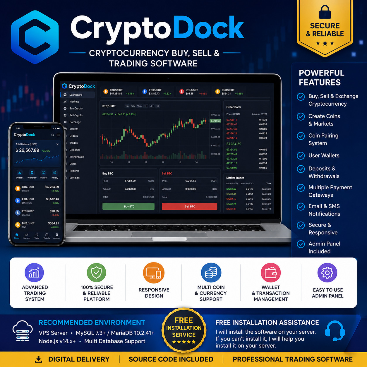 CryptoDock – Cryptocurrency Trading PHP Platform | Buy Sell Exchange | Laravel