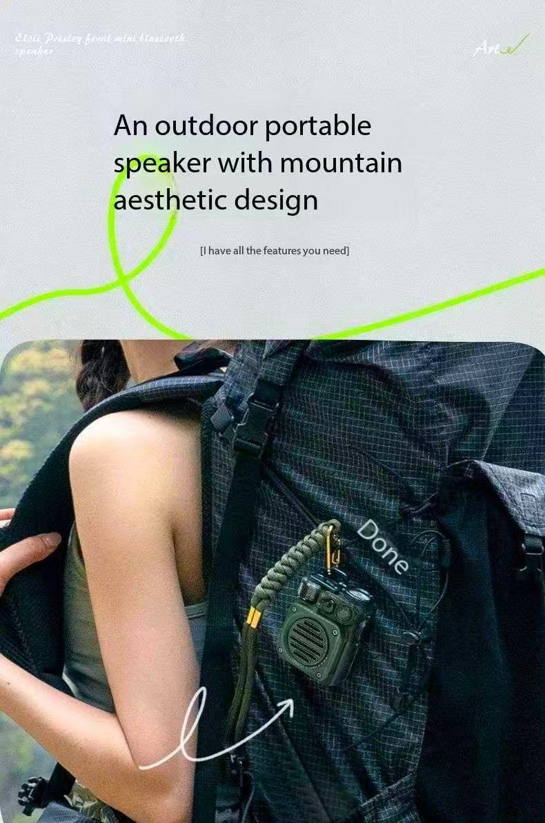 Elvis Audio Wild Mini Bluetooth Speaker, Outdoor Camping Waterproof Small Radio