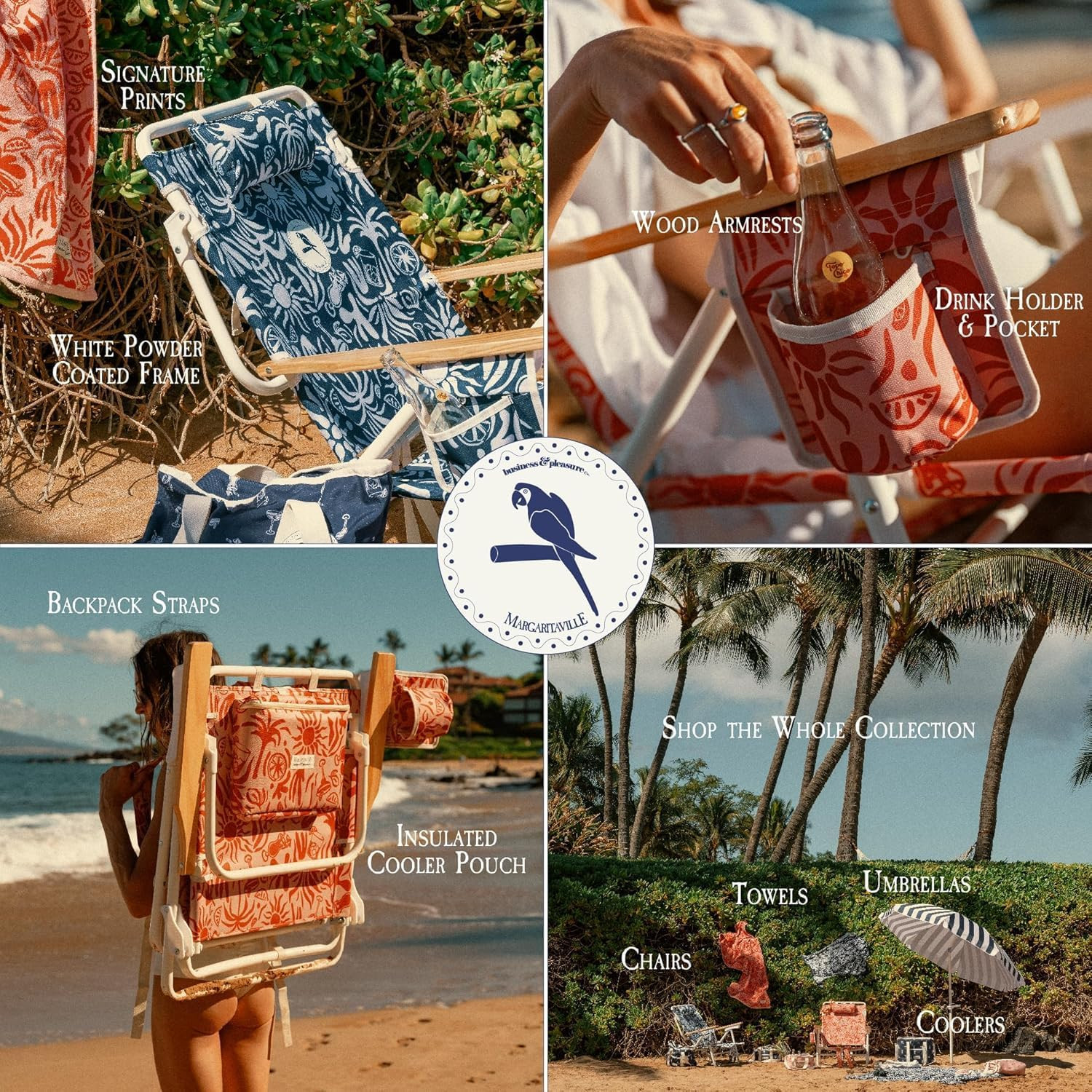 Margaritaville Tiki Backpack Beach Chair with Cooler Pocket – Lay Flat Design
