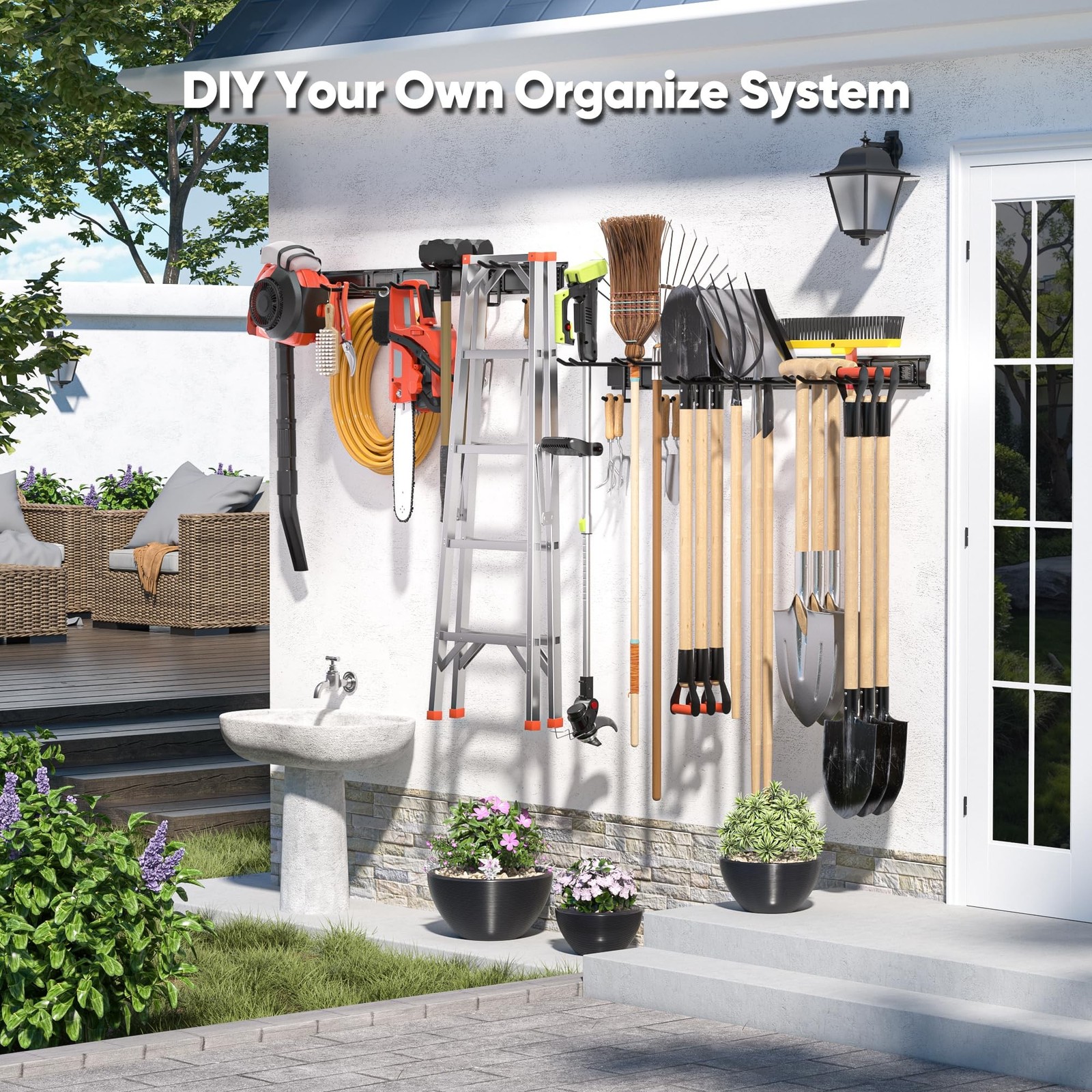 Garden Tool Organizer Wall Mount, 64 inches Tool Storage Rack with Adjustable…