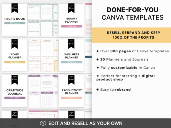 20 Editable Canva Planner Templates: PLR Journal Bundle (Digital Download)