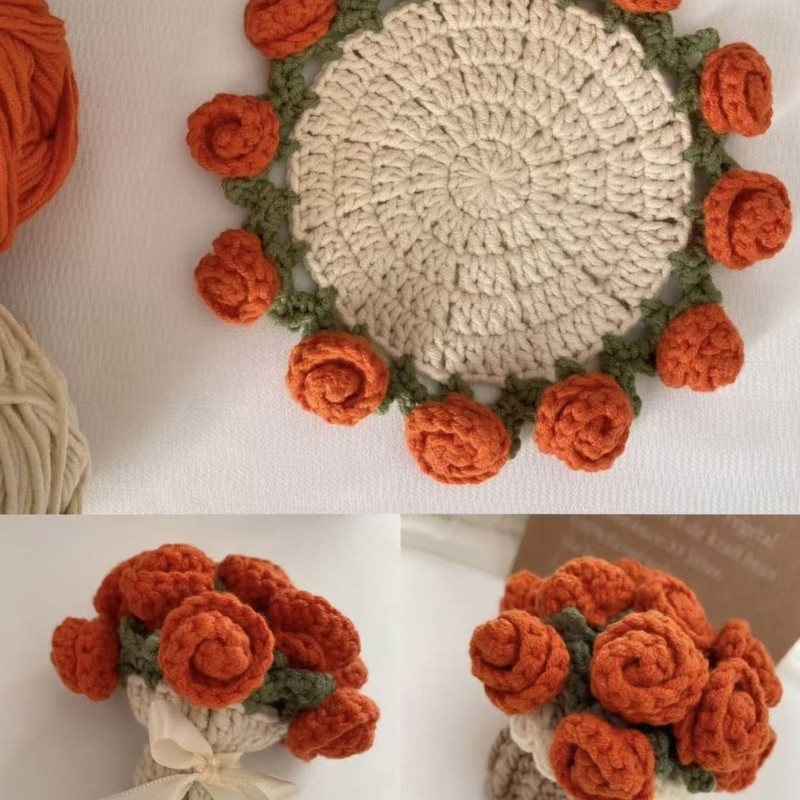 Rose Bouquet Crochet Coaster Kits Flower Coaster Crochet Kits Home Decoration